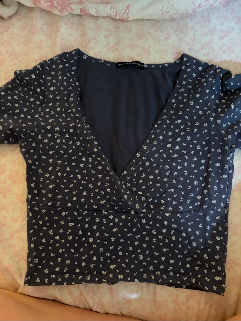 Brandy Melville Navy Blue Floral Wrap Crop Top